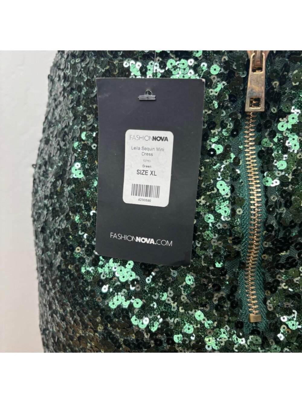 ✨3/$30 NWT Fashion Nova XL Green Sequin Mini Dress Halter Neck Cowl Sexy - Picture 3 of 4